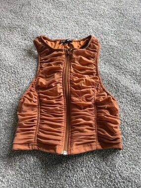 Fashion Nova Burnt Orange Ruched Mesh Crop